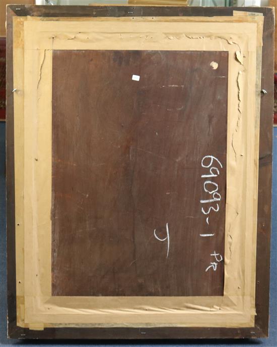 Casimir van den Daele (1818-1880) 17th century interiors with a noble couple and a family, 28 x 21in.